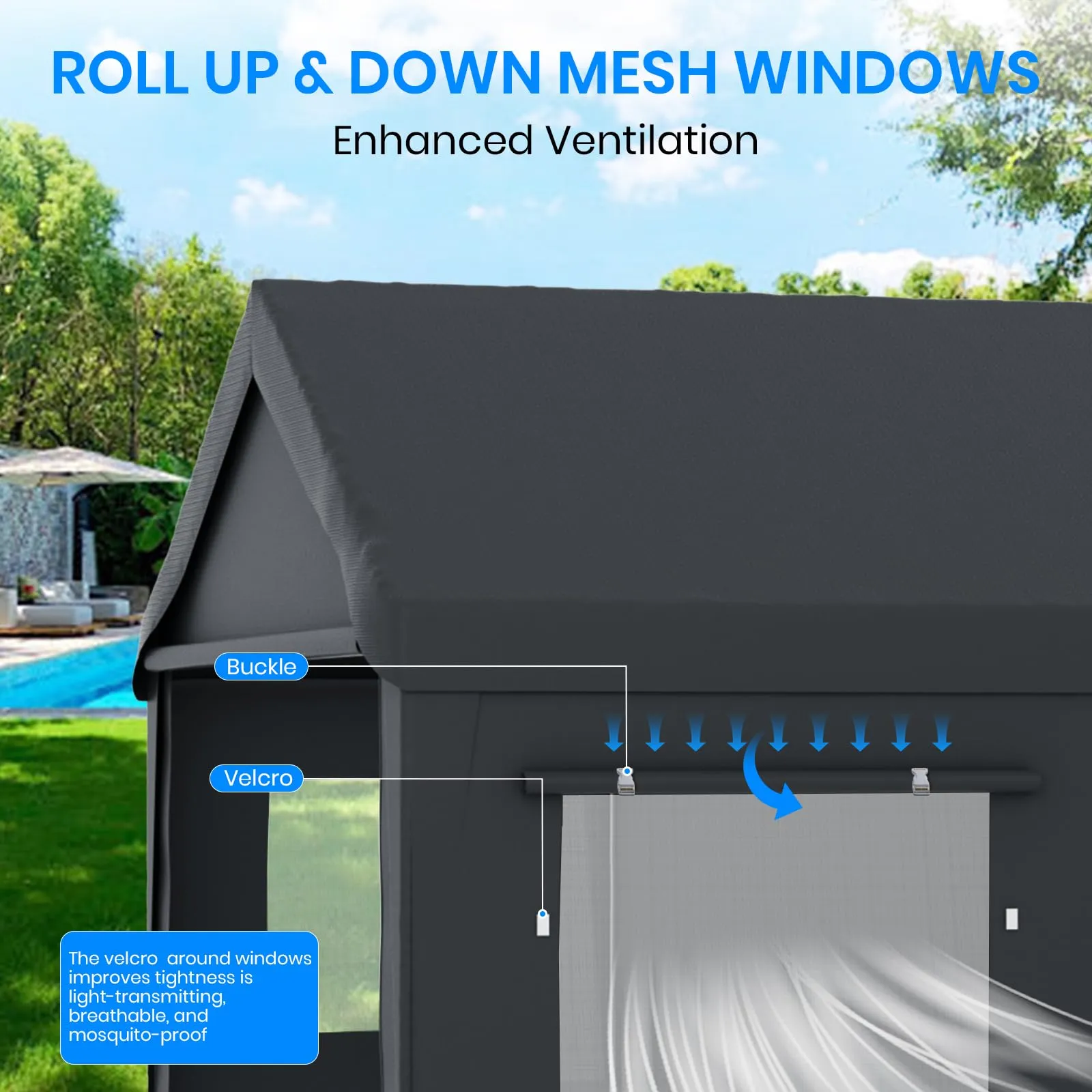 Carport 10x20 Heavy Duty Portable Garage,Carport Canopy with Roll-Up Windows & Doors,Portable Garages and Shelters with Removable Sidewalls,Car Tent Garage with All-Season Tarp for Tractor Truck BIK
