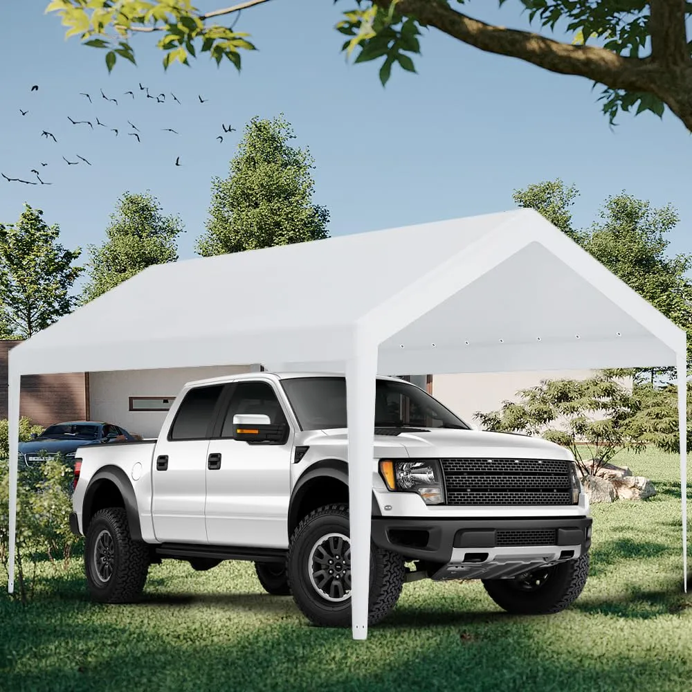 Carport Replacement Canopy, Replacement Top Cover for 10' x 20' Carport Frame, 180G PE Fabric Waterproof & UV Protected Tarp with Ball Bungees, White (Only Top Cover, Frame is not Included)
