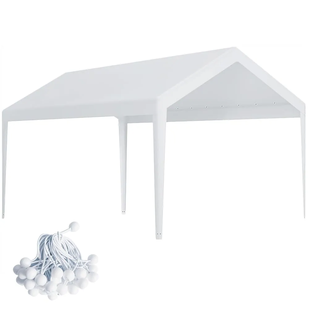 Carport Replacement Canopy, Replacement Top Cover for 10' x 20' Carport Frame, 180G PE Fabric Waterproof & UV Protected Tarp with Ball Bungees, White (Only Top Cover, Frame is not Included)