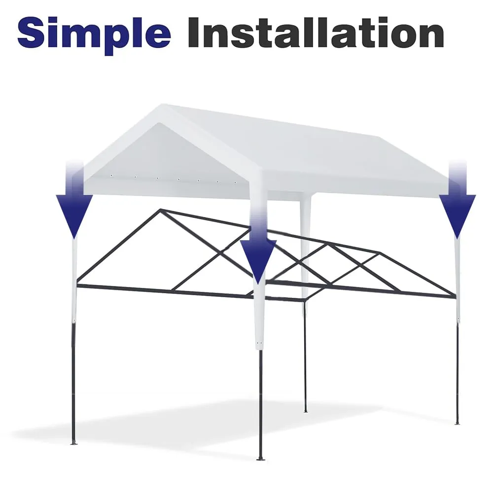 Carport Replacement Canopy, Replacement Top Cover for 10' x 20' Carport Frame, 180G PE Fabric Waterproof & UV Protected Tarp with Ball Bungees, White (Only Top Cover, Frame is not Included)