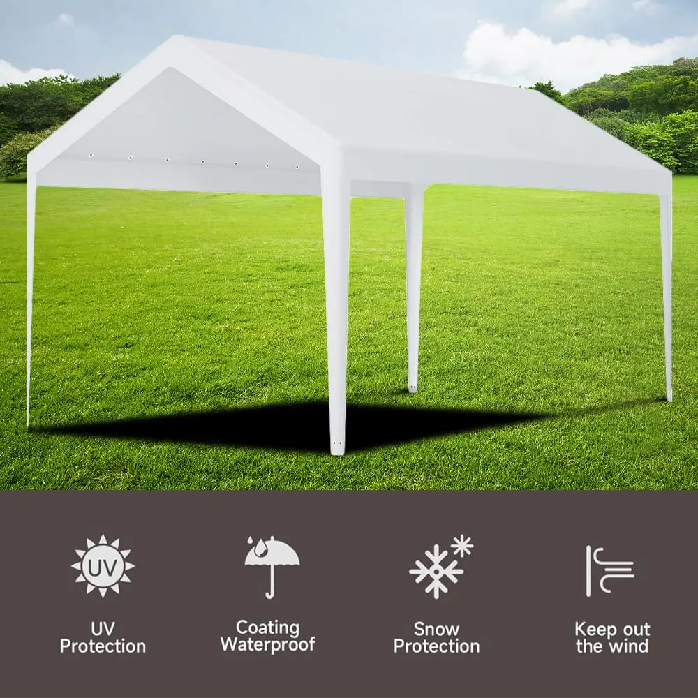 Carport Replacement Canopy, Replacement Top Cover for 10' x 20' Carport Frame, 180G PE Fabric Waterproof & UV Protected Tarp with Ball Bungees, White (Only Top Cover, Frame is not Included)