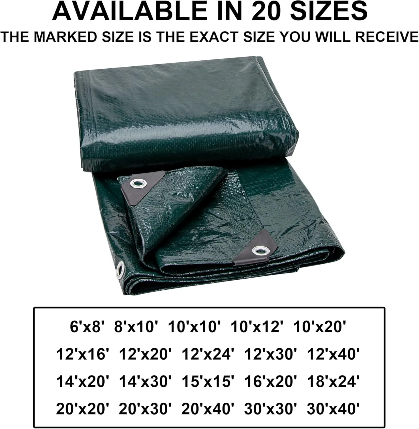 CARTMAN 2 Pack Finished Size 8x10 Feet Waterproof Green Tarp 8 Mil Thick, Multipurpose Protective Cover for Emergency Rain Shelter Camping Tarpaulin