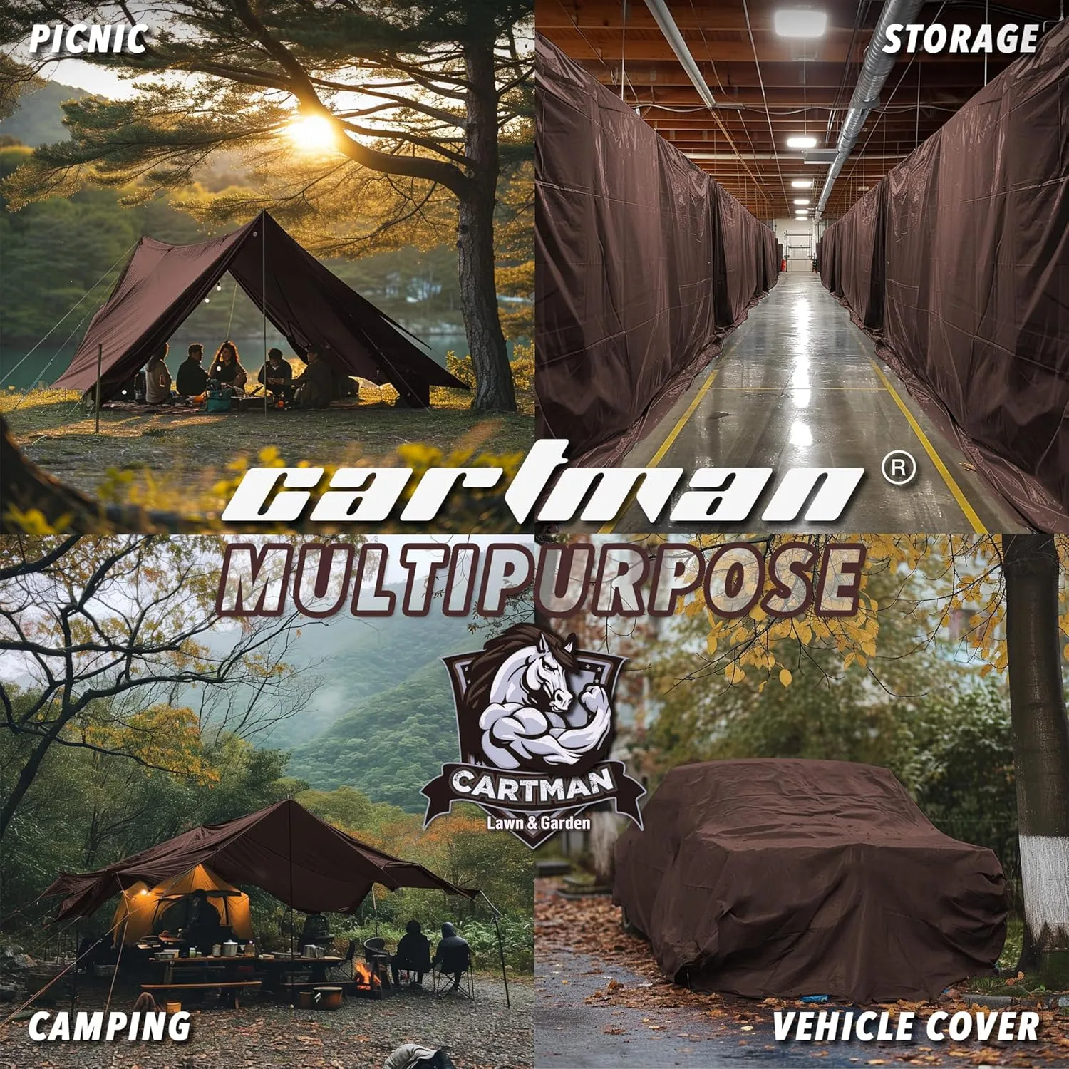 CARTMAN Finished Size 8x10 Feet Extra Thick 20 Mil Brown Ultra Heavy Duty Poly Tarp, Multipurpose Protective Cover, UV Resistant, Waterproof Poly Tarpaulin with Reinforced Edges