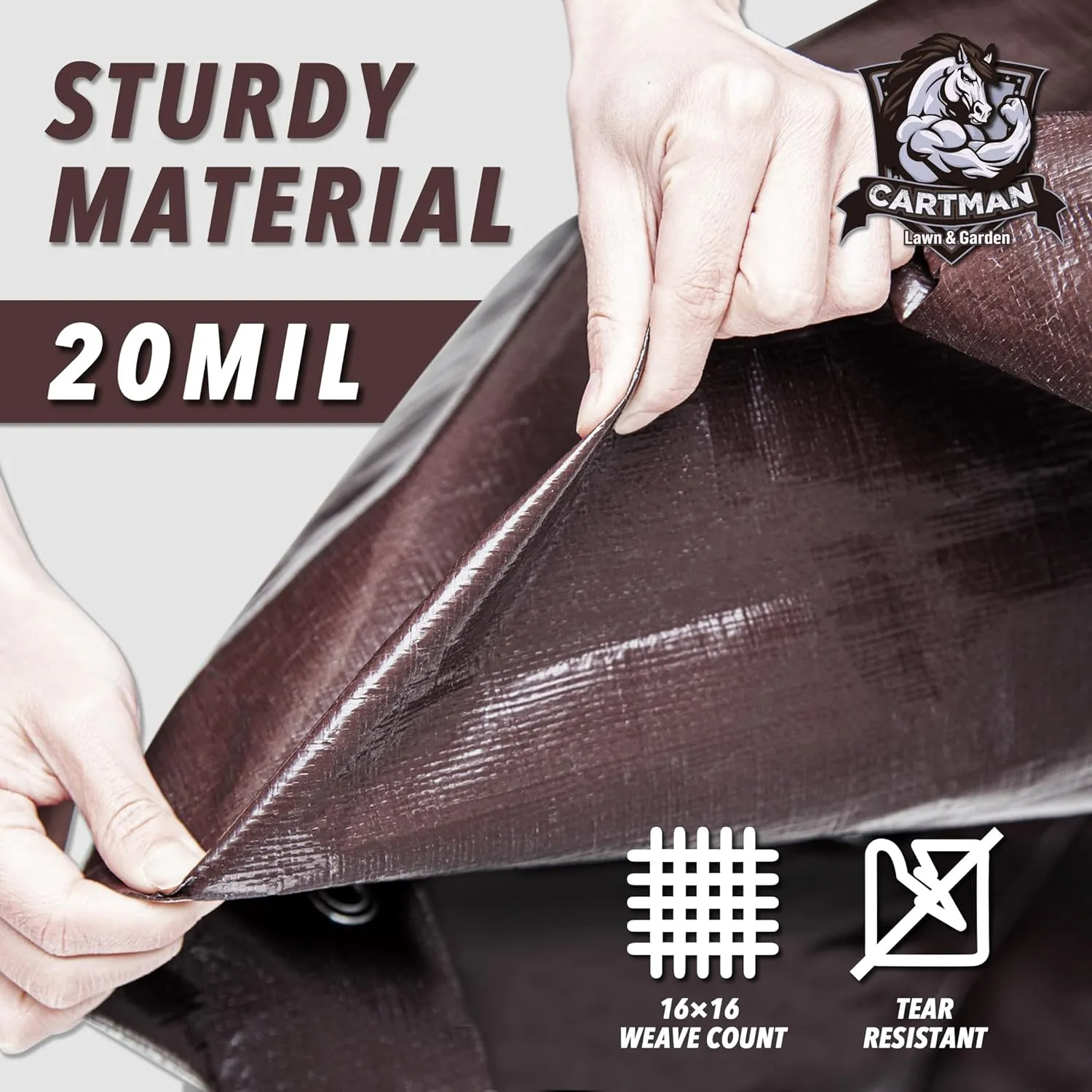 CARTMAN Finished Size 8x10 Feet Extra Thick 20 Mil Brown Ultra Heavy Duty Poly Tarp, Multipurpose Protective Cover, UV Resistant, Waterproof Poly Tarpaulin with Reinforced Edges