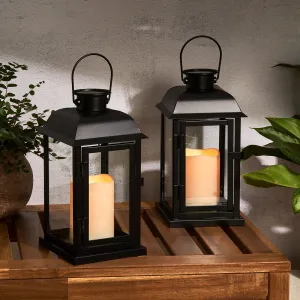 Chelsea Solar 11.5" Black Metal Flameless Lantern, Set of 2