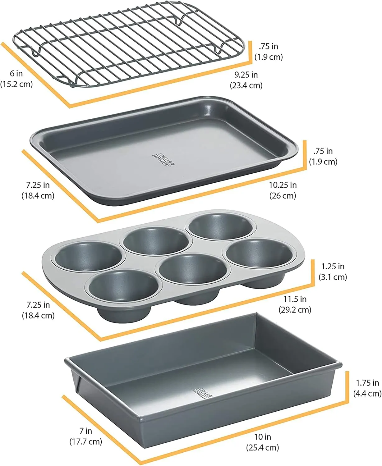 Chicago Metallic Professional 4-Piece Non-Stick Toaster Oven Set