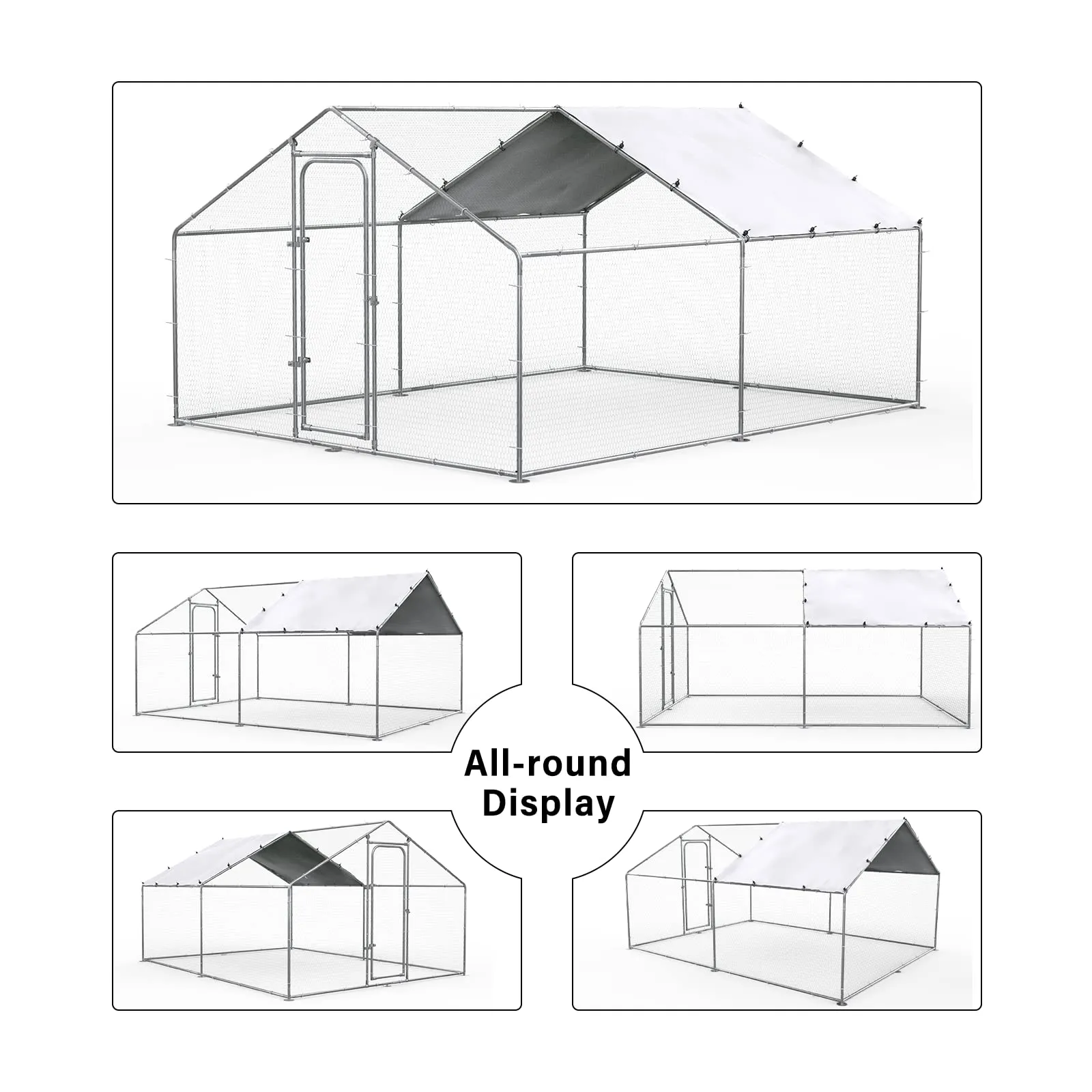 Chicken Coop Large Metal Chicken Run for Yard Chicken Pen/Cage Outdoor Walk-in Chicken House Heavy Duty Poultry Cage with Waterproof and Anti-UV Cover