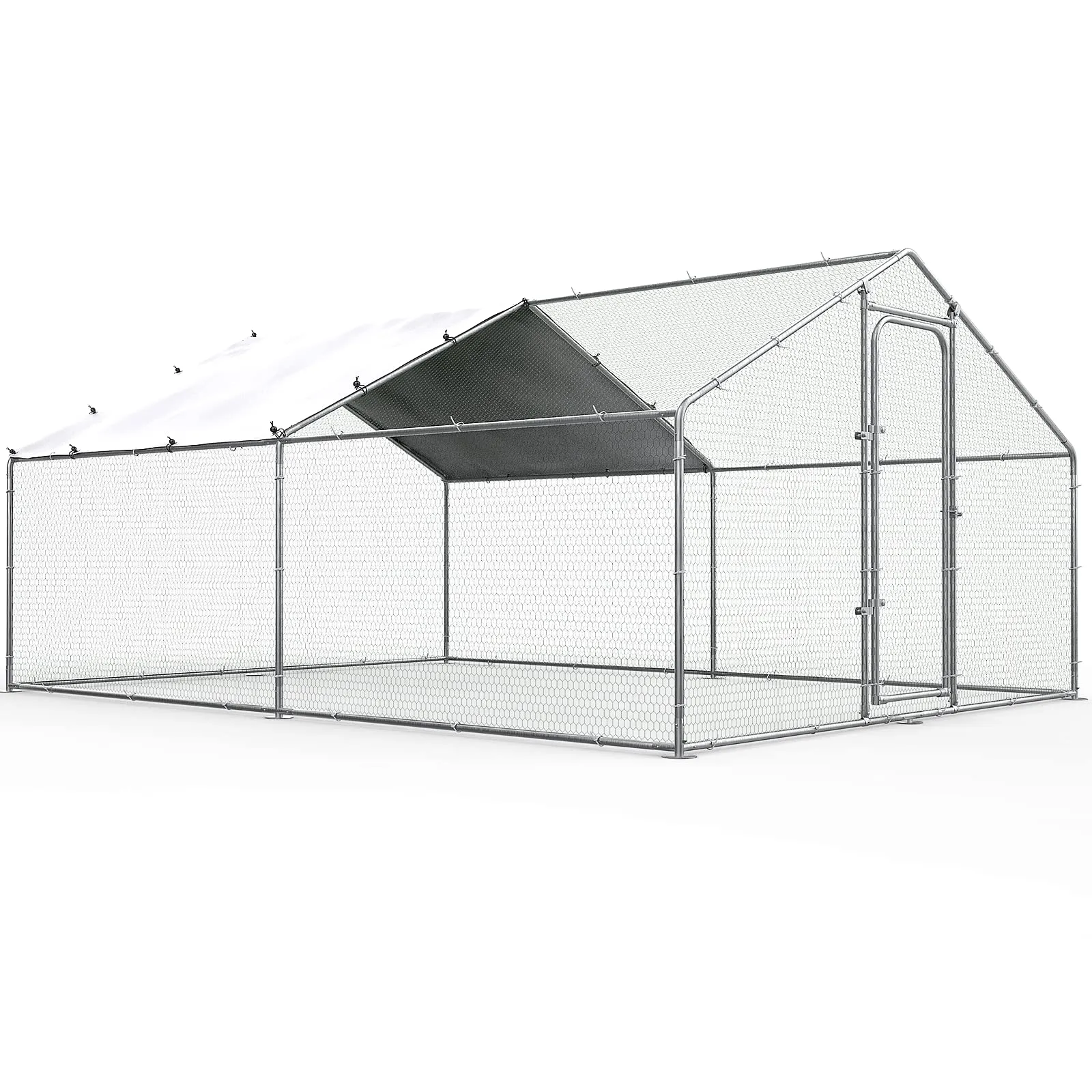 Chicken Coop Large Metal Chicken Run for Yard Chicken Pen/Cage Outdoor Walk-in Chicken House Heavy Duty Poultry Cage with Waterproof and Anti-UV Cover