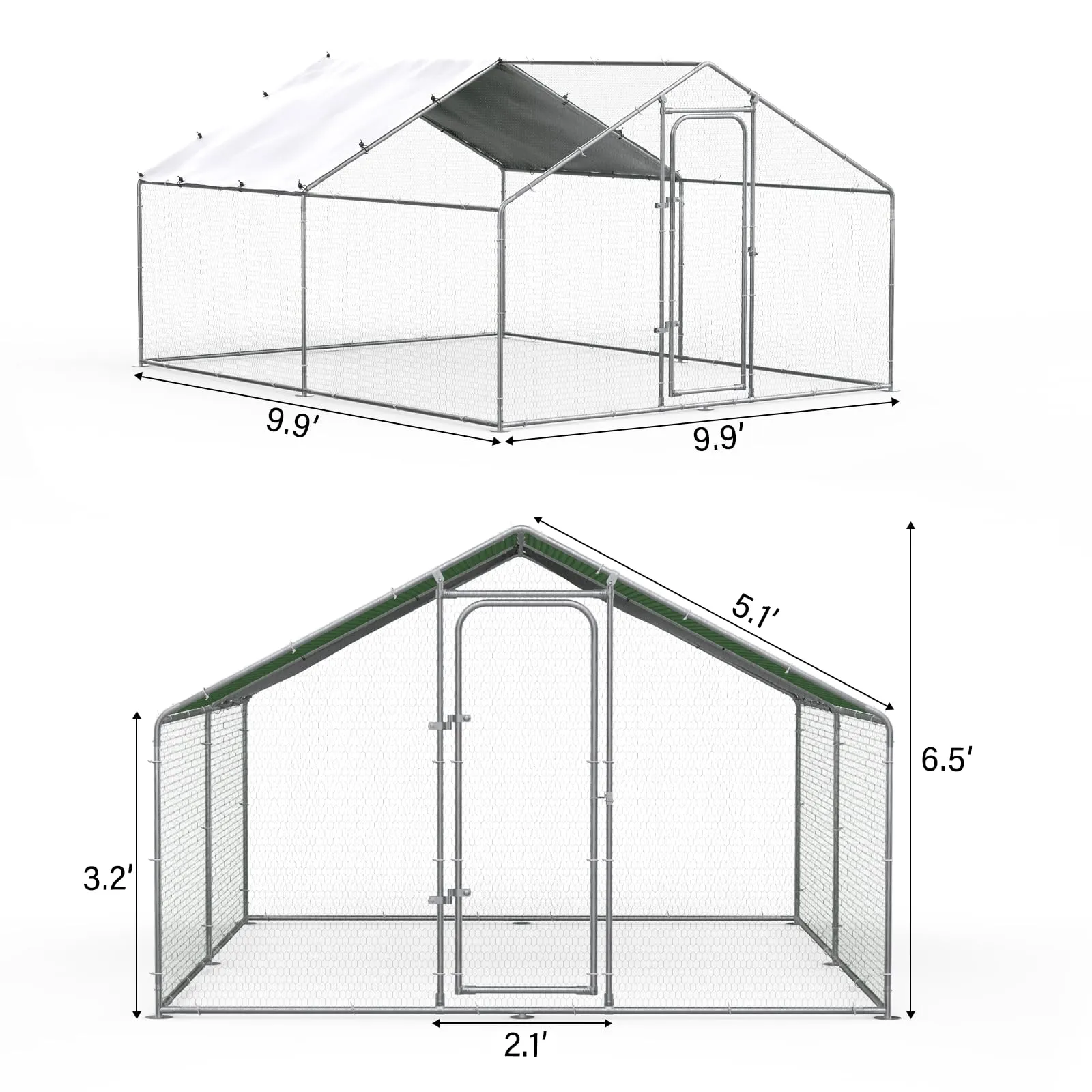 Chicken Coop Large Metal Chicken Run for Yard Chicken Pen/Cage Outdoor Walk-in Chicken House Heavy Duty Poultry Cage with Waterproof and Anti-UV Cover