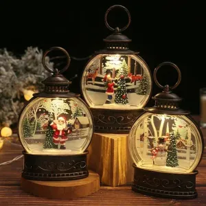 Christmas snow globe lantern|Lighted Christmas Snow Globe Lantern Battery Operated LED