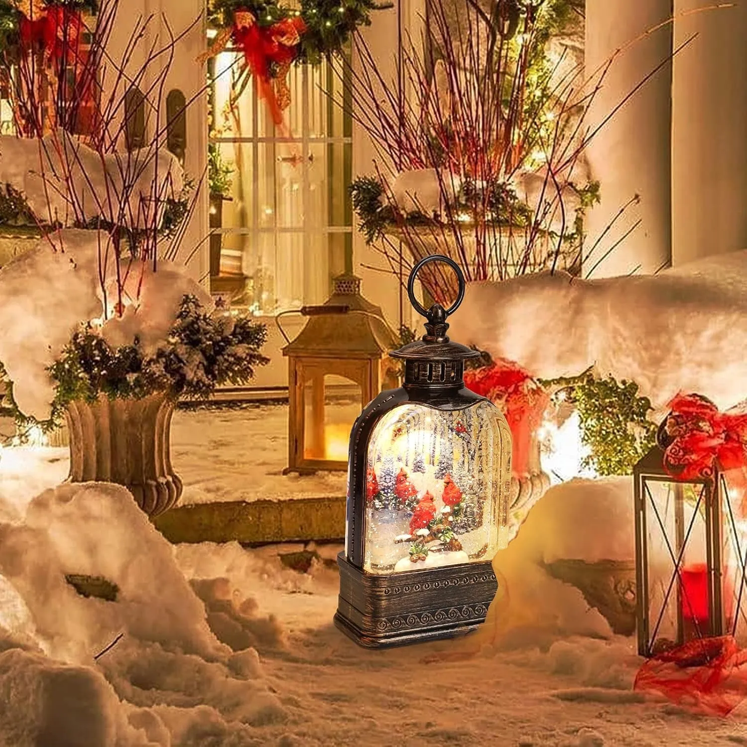 Christmas Snow Globes Musical Lantern Snow Globe with Cardinal Battery Operated Snowglobe Christmas Snow Globes Chritmas with Music Christmas Lantern Glitter Lantern Decor Gift 8 Songs 6H Timer