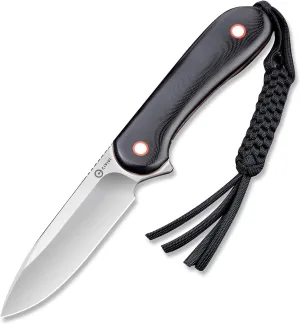 CIVIVI Fixed Blade Elementum Knife 3.98" Blade, Contoured G10 Handles, Belt Knife with Leather Sheath,Tied Paracord Lanyard for Outdoor EDC C2104A