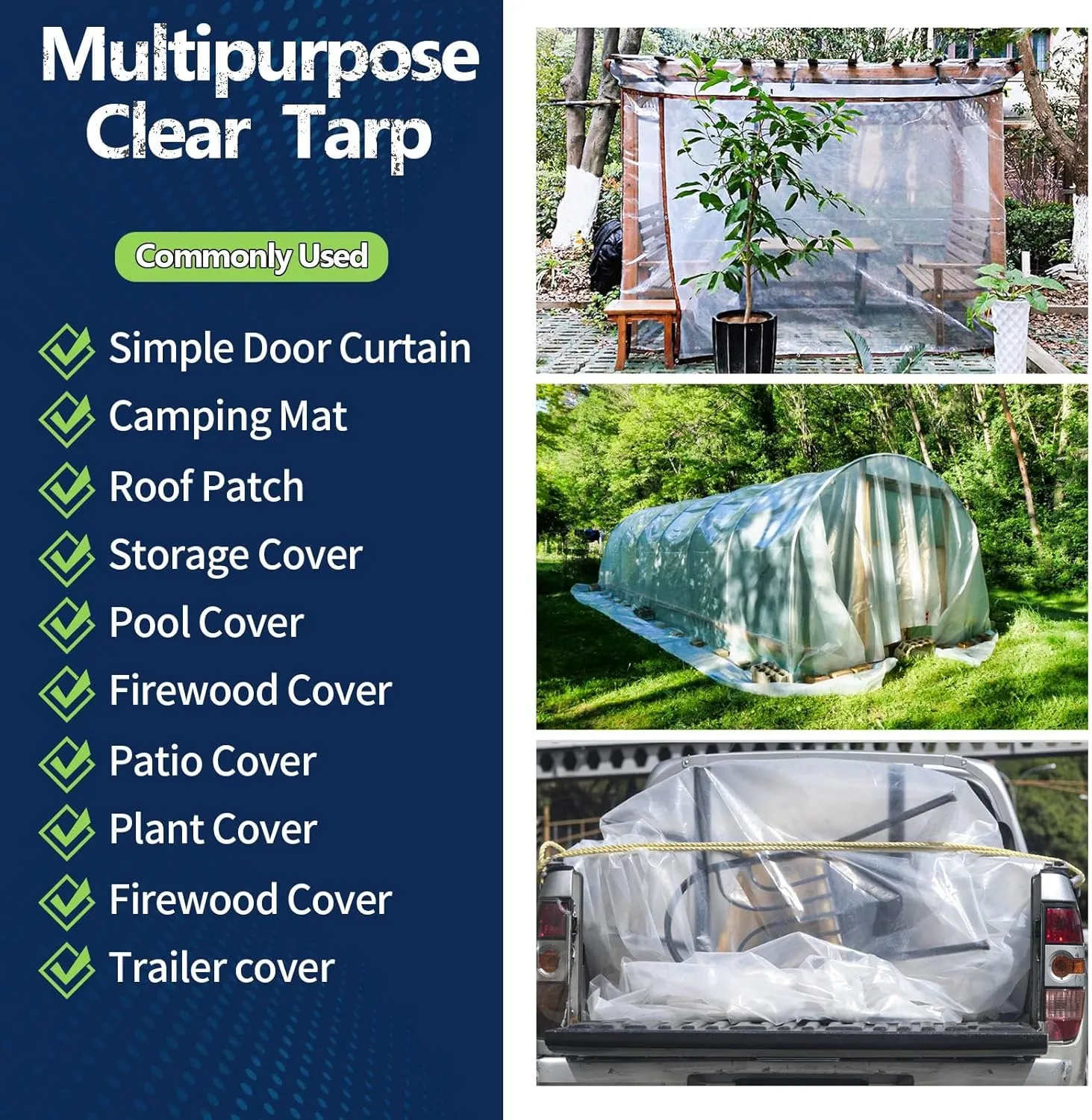 Clear Tarp 10 x 10 FT Medium Duty Waterproof New Material Tarp Cover, Grommet Every 20 Inches, for Plant, Garden, Chicken Coop, Patio