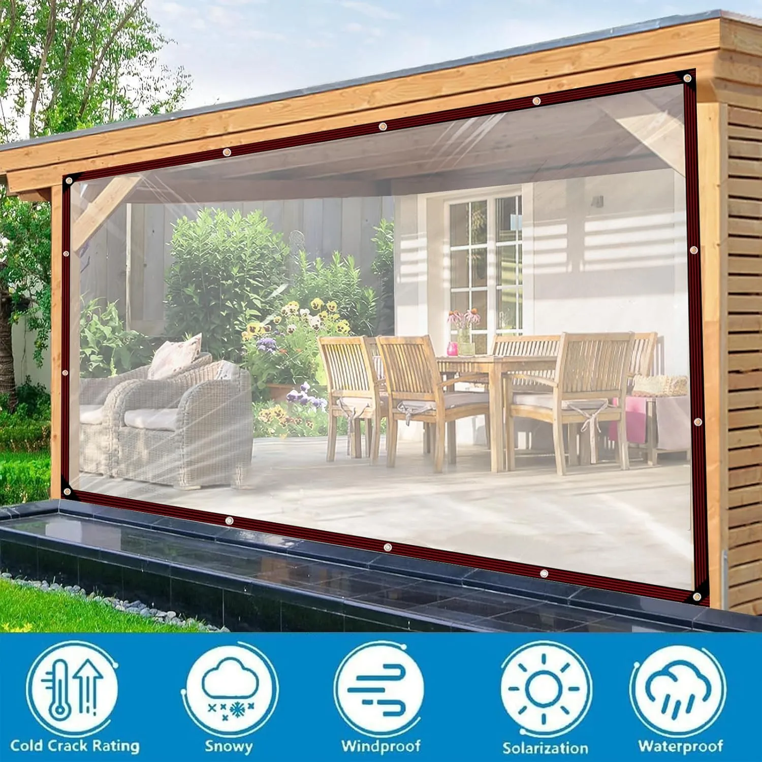 Clear Tarp - Heavy Duty Waterproof 8x10FT Plastic Tarps with Grommets Clear Vinyl Tarps for Outdoor Porches Transparent Tarpaulin for Patio Enclosure Roofs Greenhouse Plant Chicken Coop Cover