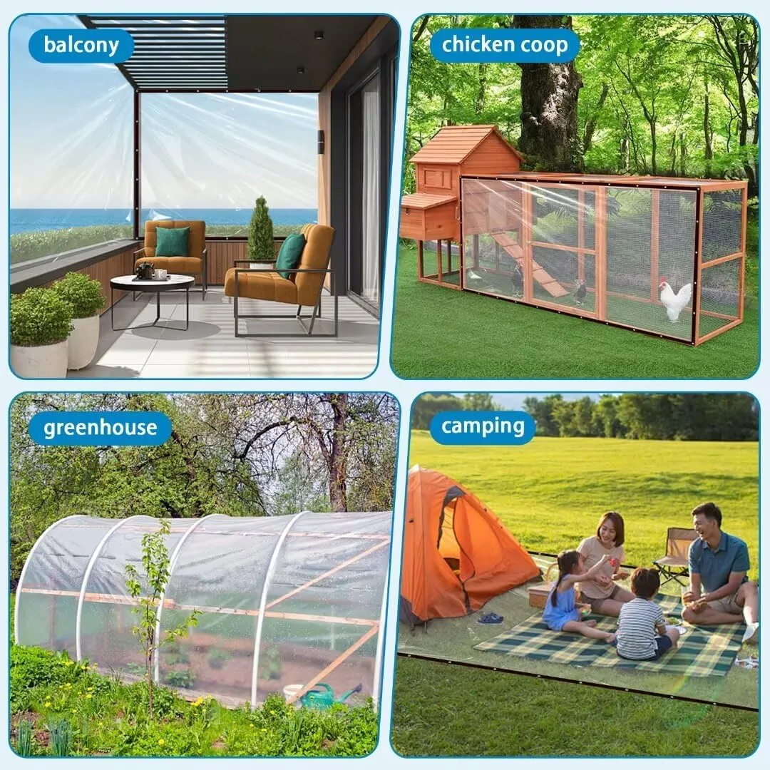 Clear Tarps with Grommets 7x10ft,Heavy Duty Waterproof Tarp Cover,Transparent PVC Vinyl Tarpaulin for Outdoor,Plant,Garden,Chicken Coop,Patio