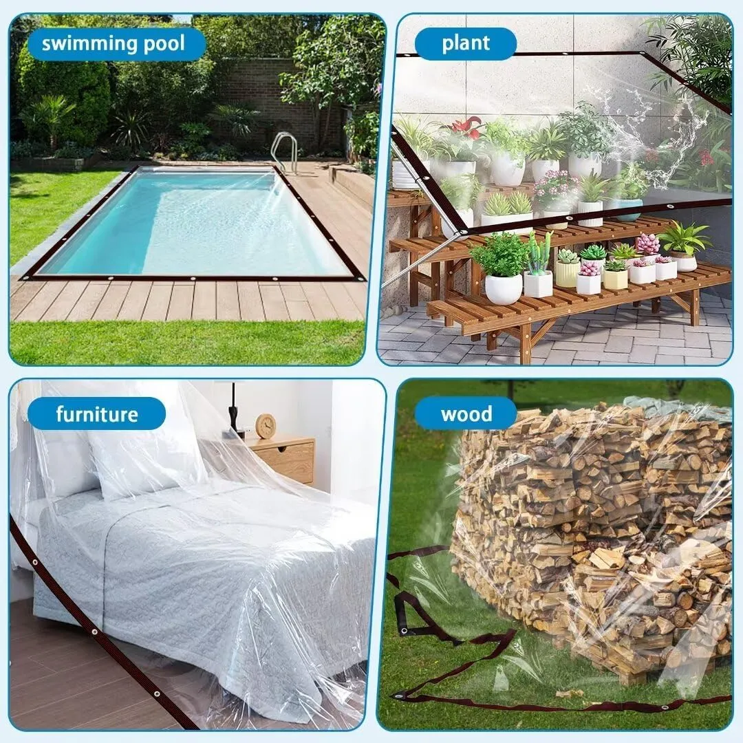 Clear Tarps with Grommets 7x10ft,Heavy Duty Waterproof Tarp Cover,Transparent PVC Vinyl Tarpaulin for Outdoor,Plant,Garden,Chicken Coop,Patio