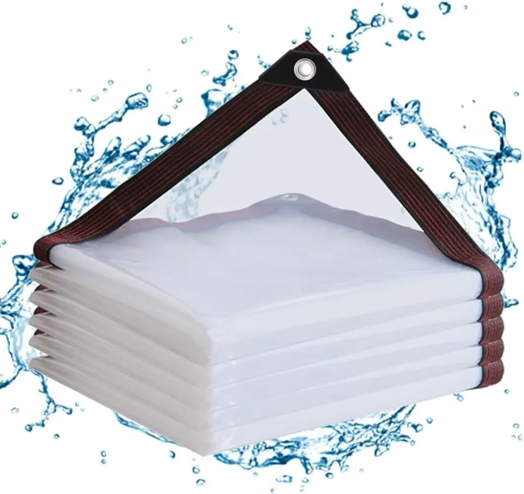 Clear Tarps with Grommets 7x10ft,Heavy Duty Waterproof Tarp Cover,Transparent PVC Vinyl Tarpaulin for Outdoor,Plant,Garden,Chicken Coop,Patio