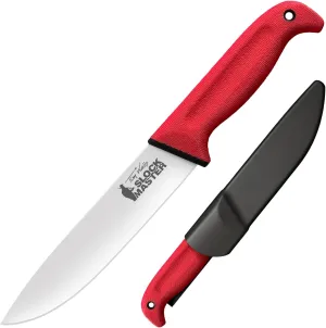 Cold Steel Tim Wells Scalper Slock Master Durable 6.5" 4116 Stainless Steel Fixed Straight Back Blade Outdoor Hunting Camping Utility Knife, 5.25" Red Textured Kray-Ex Handle