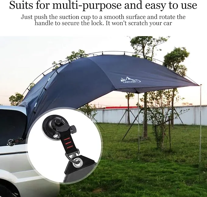 CONBOLA Suction Cups Hooks Heavy Duty Camper Accessories Car Camping Essentials Tie Down 2 Pieces Suction Cup with Securing Hook Strong Power for Car Awning Boat SUV Tent Window Glass..(2 pcs)