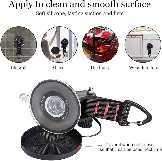CONBOLA Suction Cups Hooks Heavy Duty Camper Accessories Car Camping Essentials Tie Down 2 Pieces Suction Cup with Securing Hook Strong Power for Car Awning Boat SUV Tent Window Glass..(2 pcs)