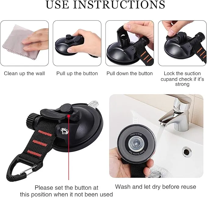 CONBOLA Suction Cups Hooks Heavy Duty Camper Accessories Car Camping Essentials Tie Down 2 Pieces Suction Cup with Securing Hook Strong Power for Car Awning Boat SUV Tent Window Glass..(2 pcs)
