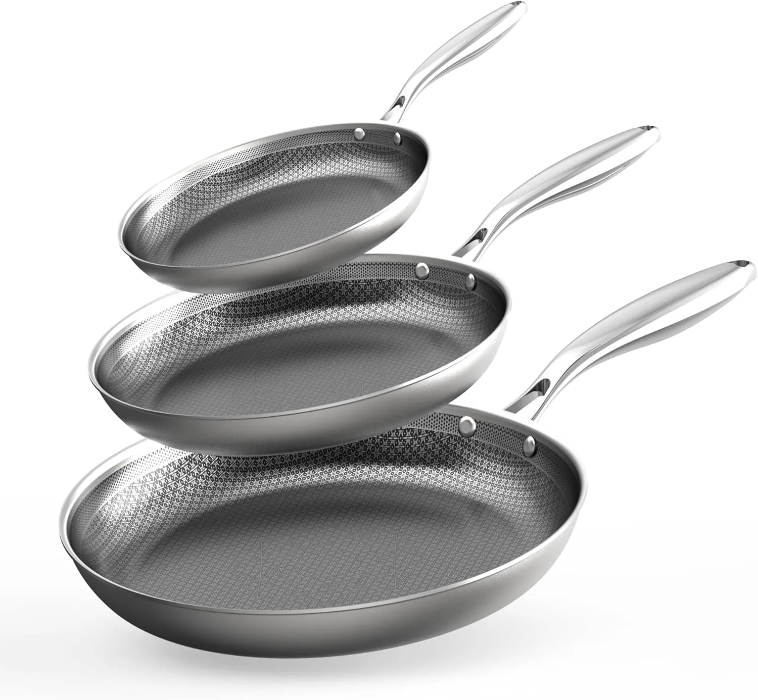 COOKER KING Non-toxic Frying Pans Set of 3 (8 10 12 Inch), Tri Ply Stainless Steel Pans, Induction Pan Set, Chef's Pan, Skillets Dishwasher & Oven Safe, Stay-Cool Handles, Compatible with All Cooktops