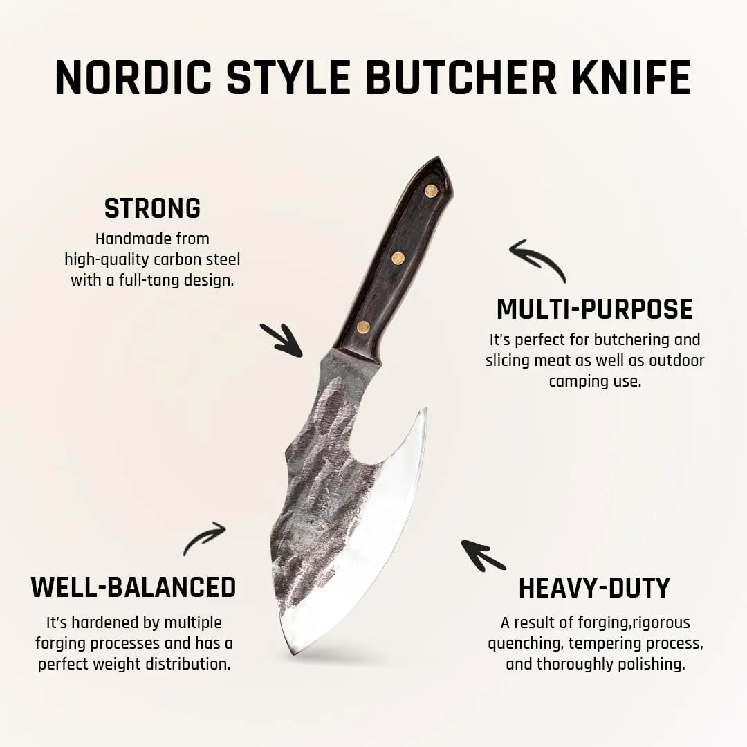 COOLINA Vikings Duo Butcher & Cleaver Knife Set - Hand-Forged High-Carbon Steel, Razor Sharp, Full Tang, Wood Handle, Perfect for BBQ, Meat & Veggies, Great Gift for Grill Masters
