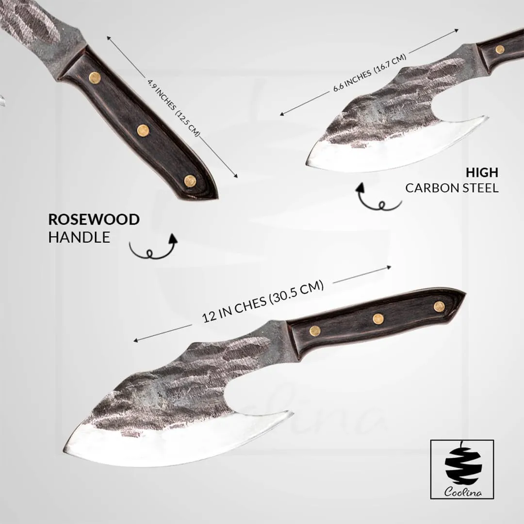 COOLINA Vikings Duo Butcher & Cleaver Knife Set - Hand-Forged High-Carbon Steel, Razor Sharp, Full Tang, Wood Handle, Perfect for BBQ, Meat & Veggies, Great Gift for Grill Masters