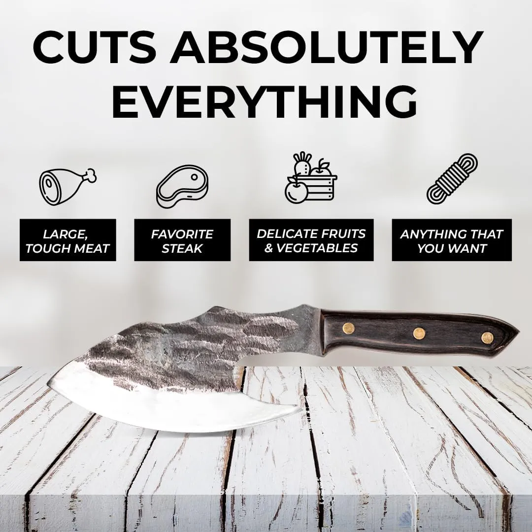 COOLINA Vikings Duo Butcher & Cleaver Knife Set - Hand-Forged High-Carbon Steel, Razor Sharp, Full Tang, Wood Handle, Perfect for BBQ, Meat & Veggies, Great Gift for Grill Masters