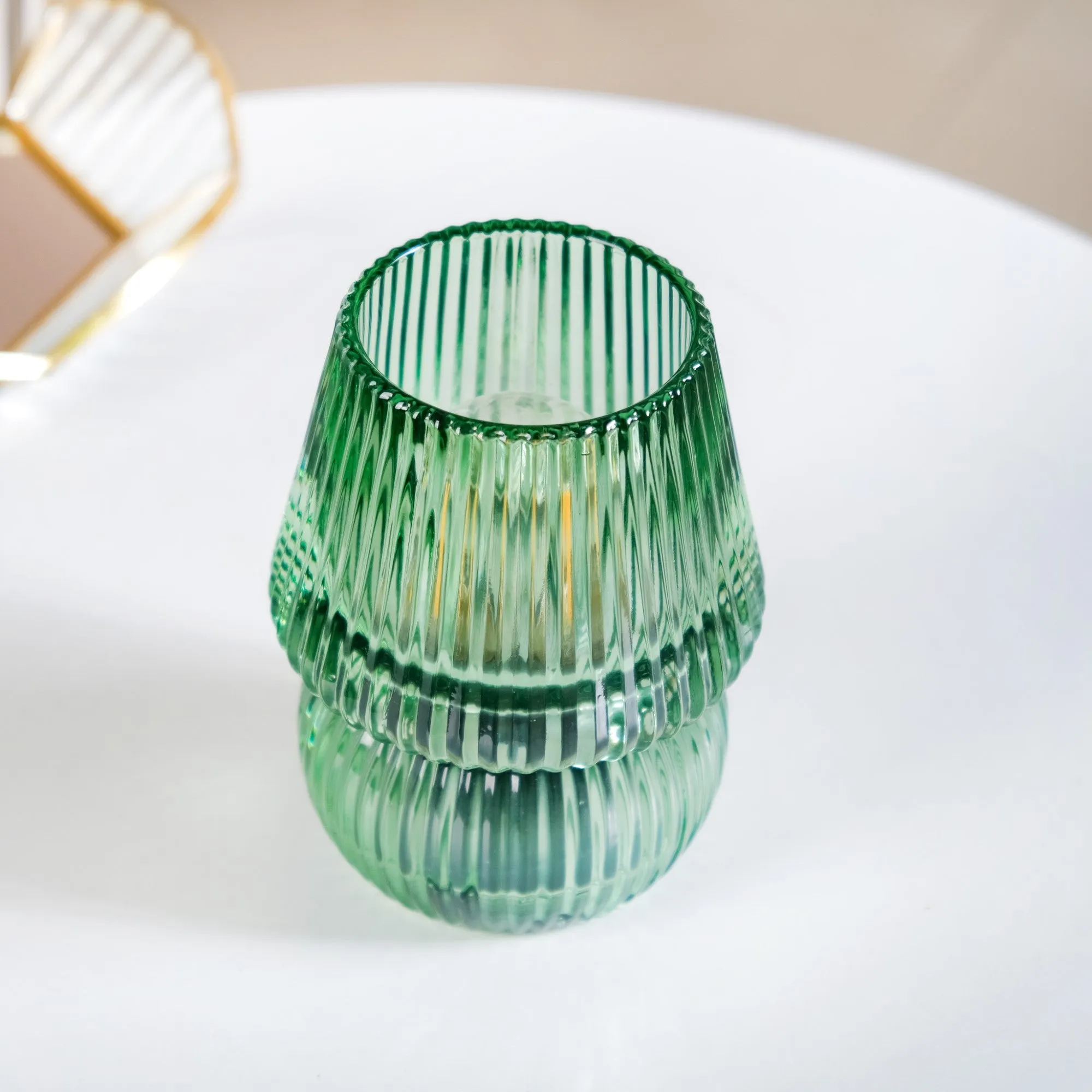 Cordless Ribbed Glass Lantern Lamp With LED Bulb