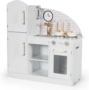 Costzon Kitchen Playset for Kids, Wooden Pretend Cooking Kitchen w/Utensils, Oven, Cabinets, Faucet, Sink & Telephone, Toddlers Play Kitchen Set with Accessories Gift for Age 3  (White)
