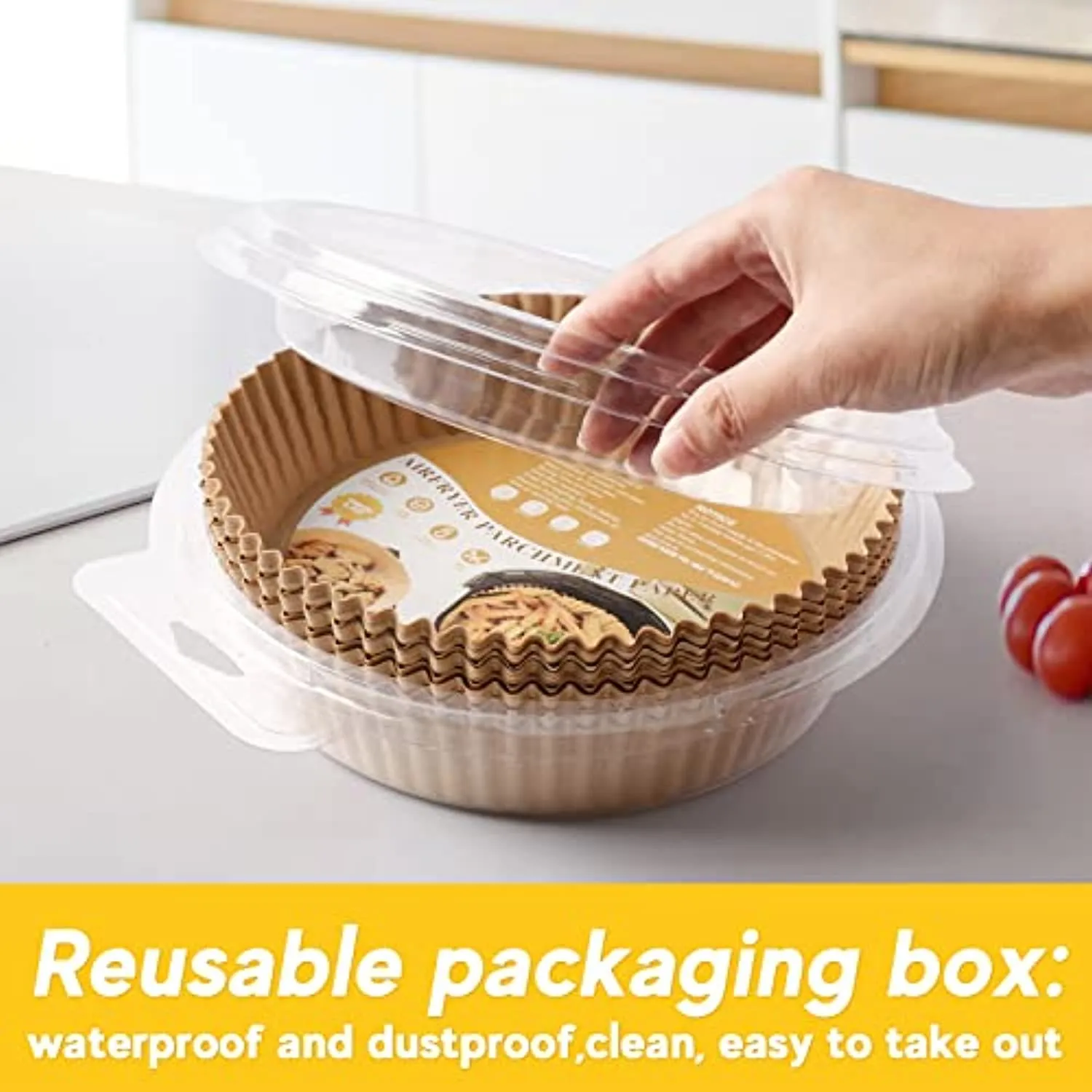 Cosyzone Air Fryer Disposable Paper Liner, 100pcs Non-Stick Disposable Air Fryer Liners, Baking Paper for 3-5QT Air Frye, Oil-proof, Water-proof, Food Grade Parchment for Roasting Microwave (6.3", Natural)