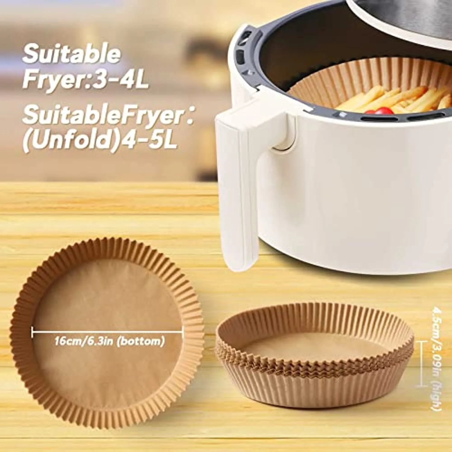 Cosyzone Air Fryer Disposable Paper Liner, 100pcs Non-Stick Disposable Air Fryer Liners, Baking Paper for 3-5QT Air Frye, Oil-proof, Water-proof, Food Grade Parchment for Roasting Microwave (6.3", Natural)