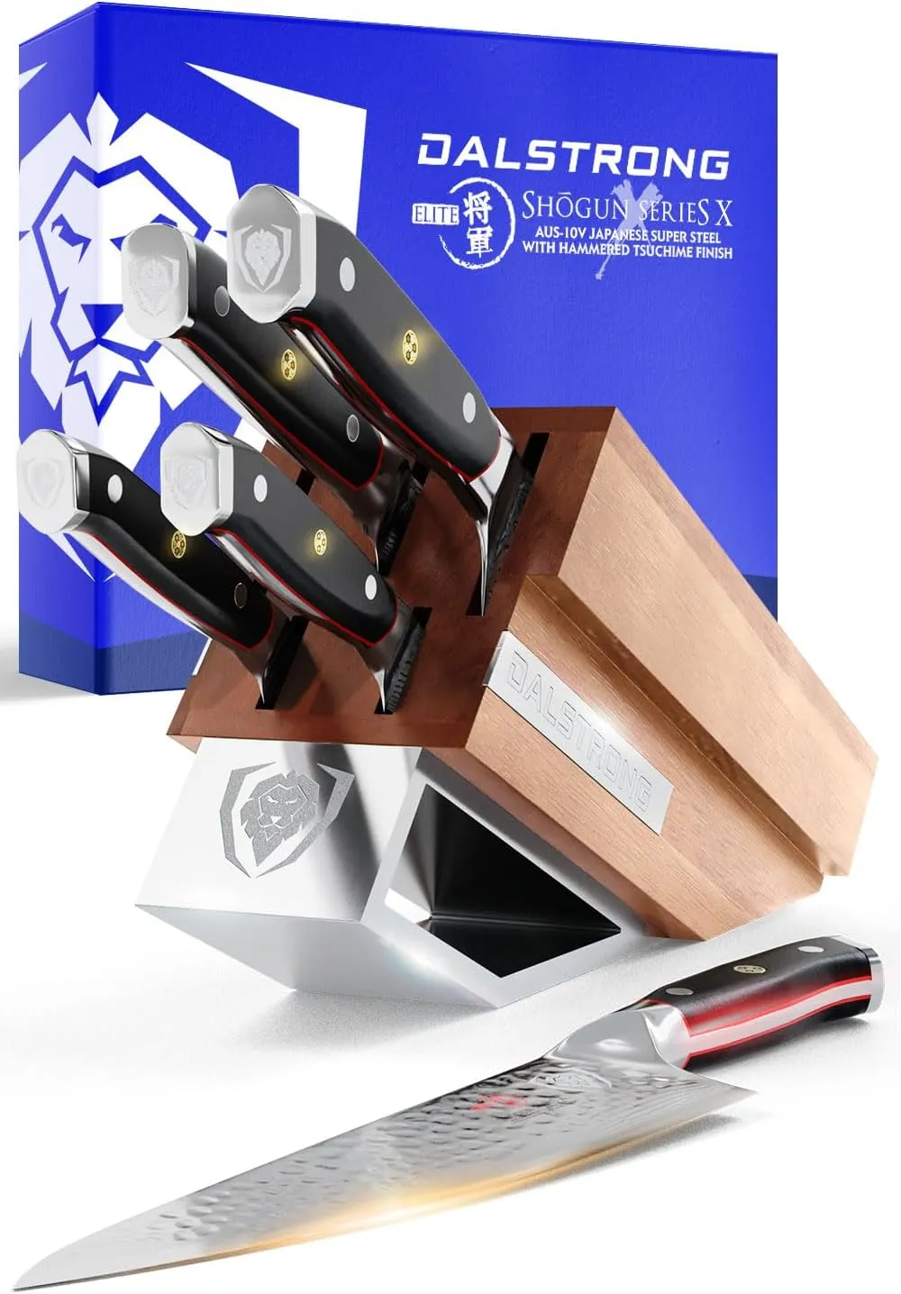 Dalstrong Knife Block Set-5pc-Shogun Series ELITE-High-Carbon Japanese Steel-Black G10 Handles-Acacia Wood- Damascus-Kitchen Knife Set with Block-Professional Cutlery Set-Men's Valentines Gift