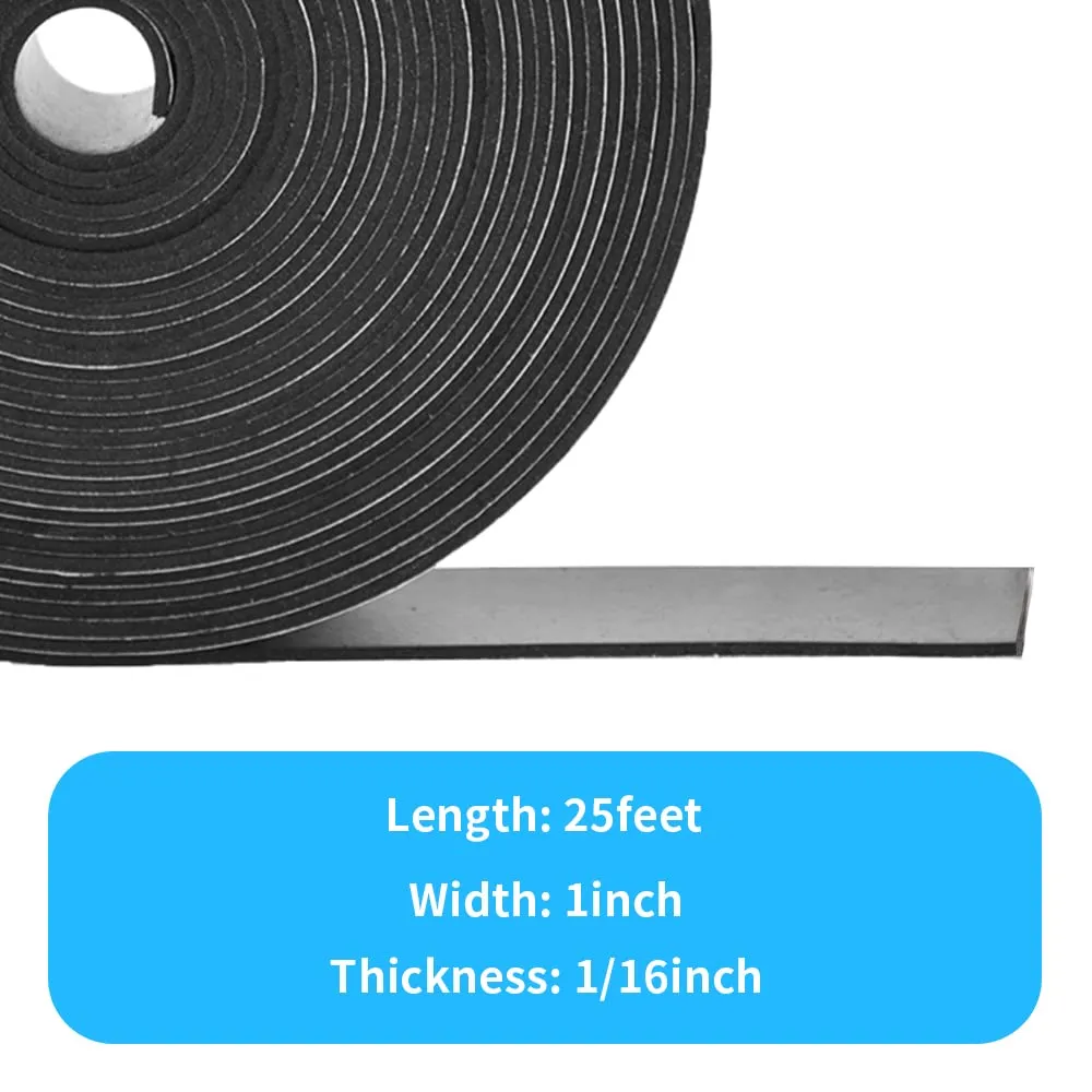 DEVNOL Neoprene Solid Rubber Strips with Adhesive Backing 1/16 (.062)" Thick X 1" Wide X 25'Long Grade 65A for Gasket, Surface Protection, Sealing