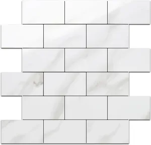DICOFUN White Marble Peel and Stick Backsplash Wall Tiles, 12"x12" Thick PVC Subway Tile for Kitchen Backsplash, 10