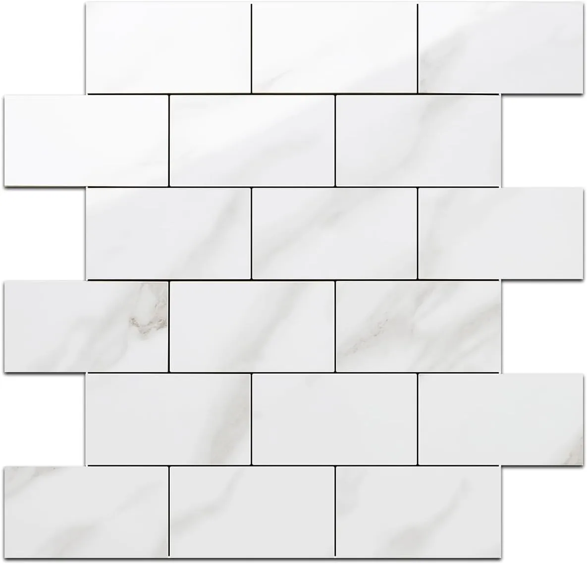 DICOFUN White Marble Peel and Stick Backsplash Wall Tiles, 12"x12" Thick PVC Subway Tile for Kitchen Backsplash, 10