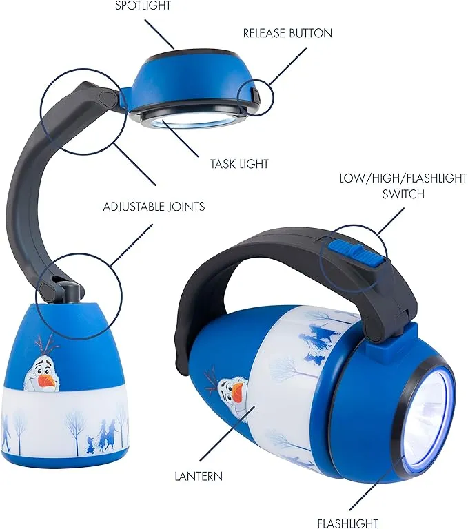 Disney Frozen Olaf 3-in-1 LED Lantern, Single-Pack, Night Light, Battery Operated, 200 Lumens, High/Low/Off, Flashlight, Desk, Table Top, Camping, Travel, Bedroom, 46627