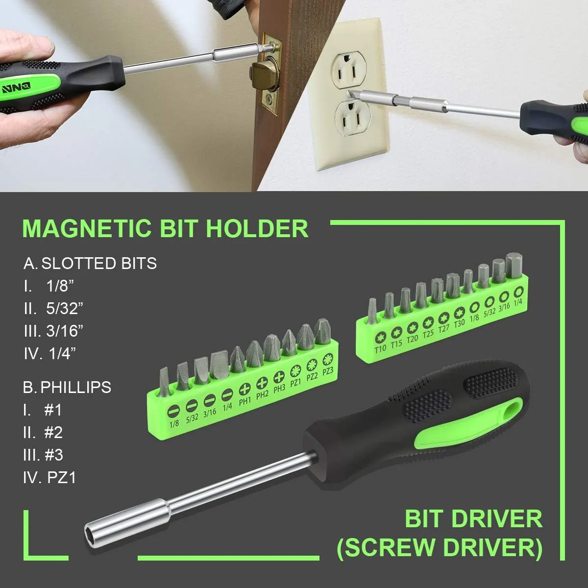 DNA MOTORING 39-Piece Household Tool Set General Repair Small Hand Tool Kit Storage Case for Home Garage Office College Dormitory Use, Green, TOOLS-00010