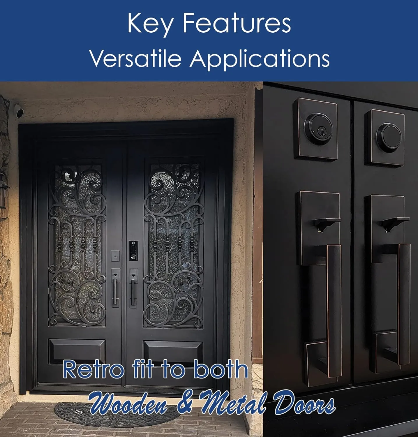 Double Door Handle Sets with Single Cylinder Deadbolt, Rectangular Adjustable Entry Door Lock Sets with Dummy (Arch Lever, Oil Rubbed Bronze)