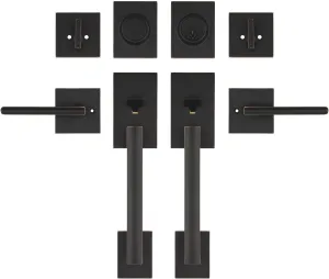 Double Door Handle Sets with Single Cylinder Deadbolt, Rectangular Adjustable Entry Door Lock Sets with Dummy (Arch Lever, Oil Rubbed Bronze)