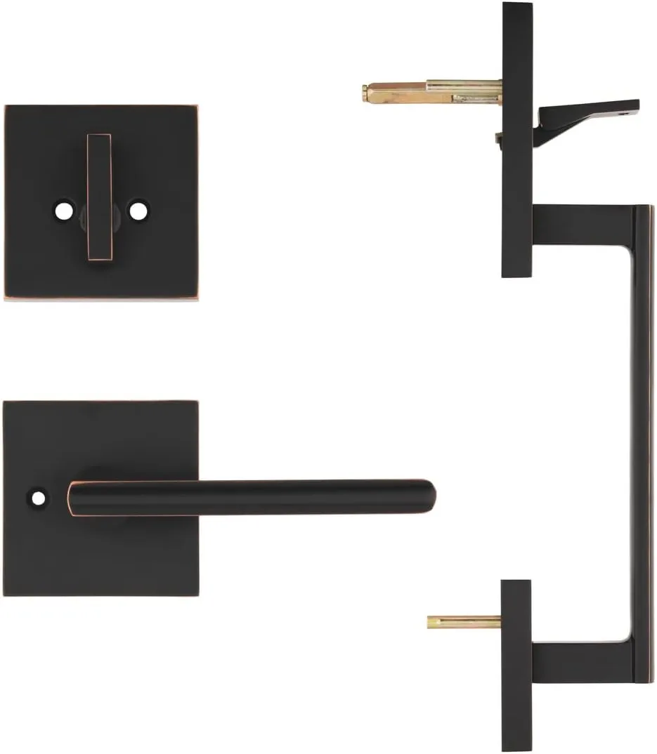 Double Door Handle Sets with Single Cylinder Deadbolt, Rectangular Adjustable Entry Door Lock Sets with Dummy (Arch Lever, Oil Rubbed Bronze)