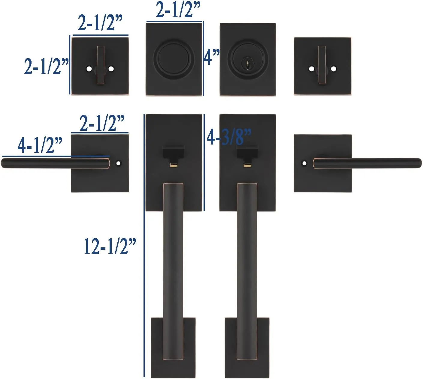 Double Door Handle Sets with Single Cylinder Deadbolt, Rectangular Adjustable Entry Door Lock Sets with Dummy (Arch Lever, Oil Rubbed Bronze)