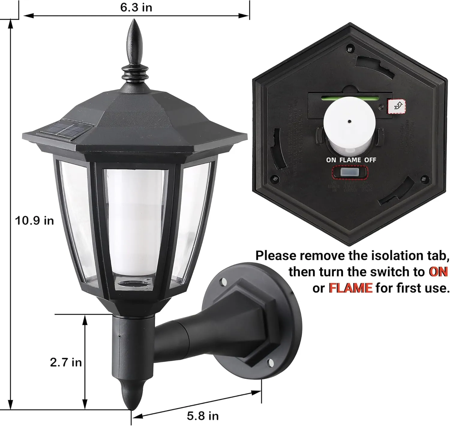 Dynaming 2 Pack Solar Flame Wall Lanterns Outdoor, Solar Powered Wall Mounted Sconce Lights, Flickering Flame LED Lights Auto On/Off Wall Hanging Lights, Waterproof for Garage Stair Patio Porch Yard