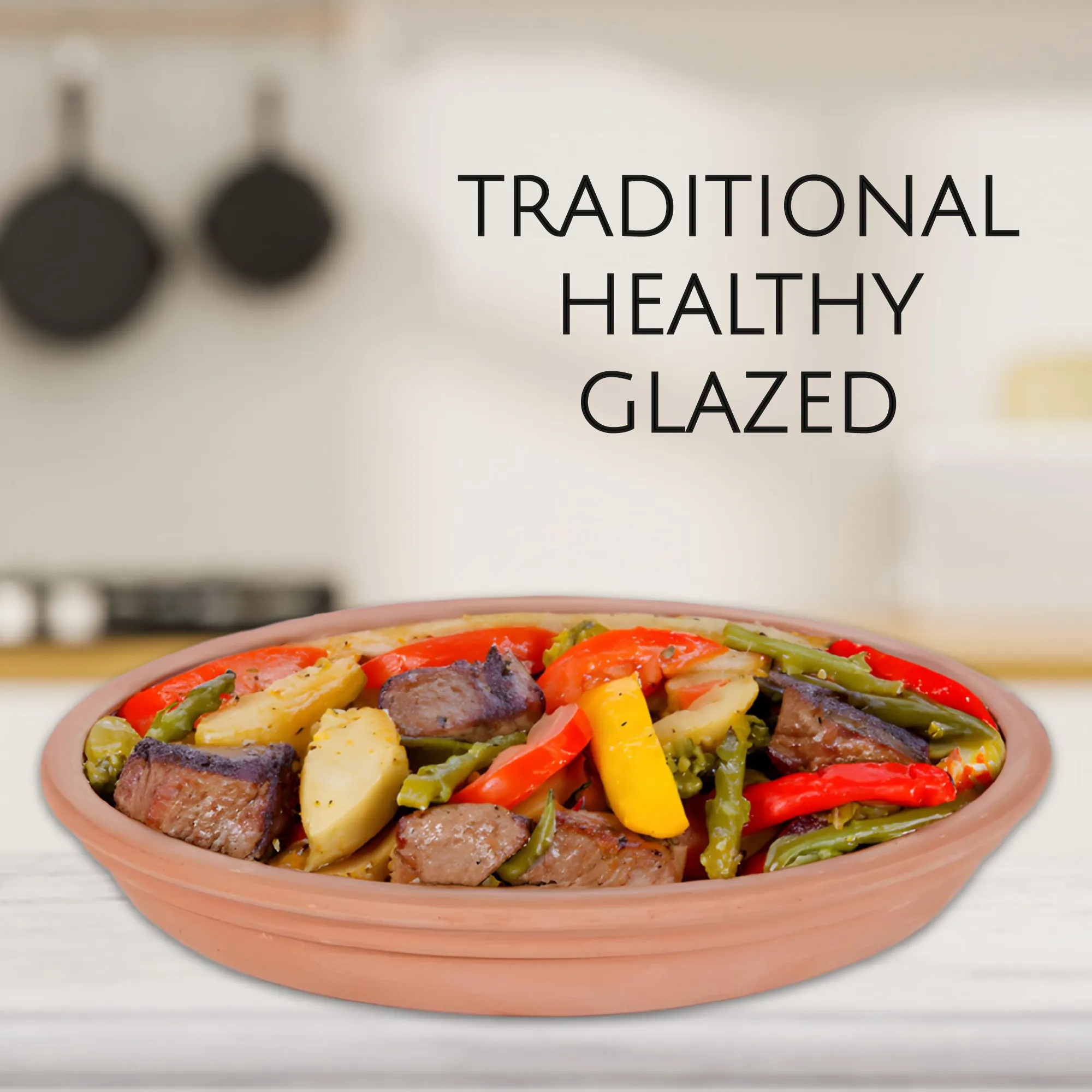 Earthenware Clay Pan, Terracotta Glazed Cazuela Dish, 11 in