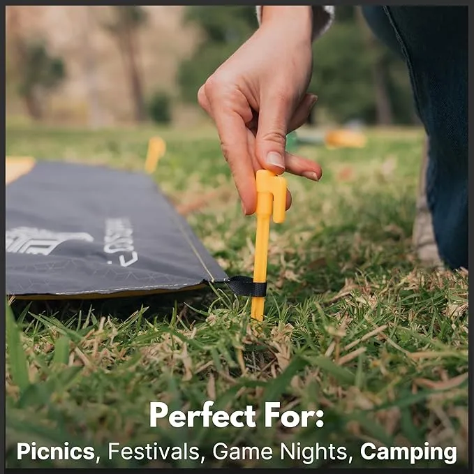 ECCOSOPHY Sand Proof Beach Blanket-Waterproof Picnic Blanket 60x55-Outdoor Compact Pocket Blanket-Lightweight Ground Cover for Hiking, Camping, Festivals, Sports, Travel-with Bag & Stakes (Caramel)
