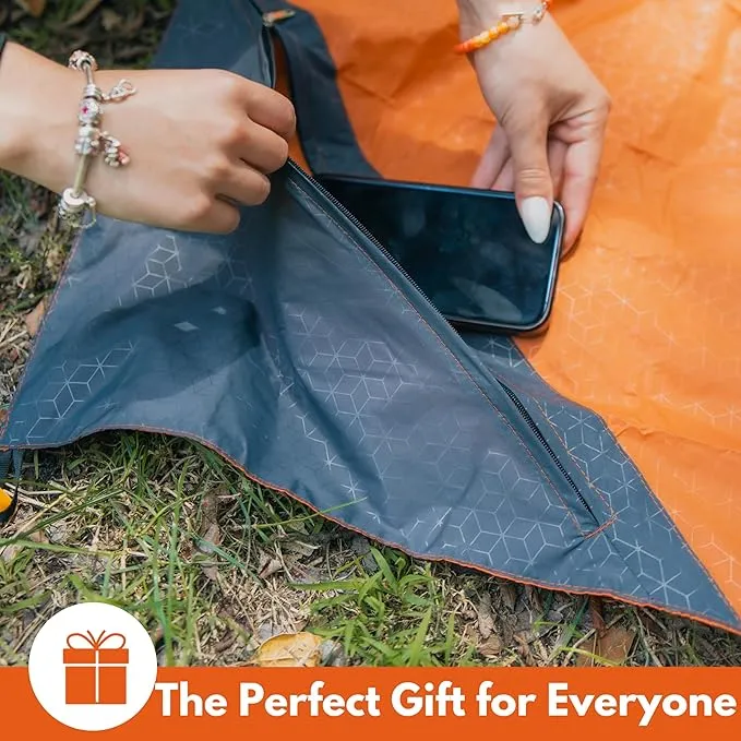 ECCOSOPHY Sand Proof Beach Blanket - Waterproof Picnic Blanket 60x55 Outdoor Compact Pocket Blanket Lightweight Ground Cover for Hiking Camping Festivals Sports Travel with Bag & Stakes (Terracotta)