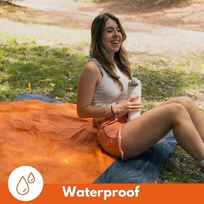 ECCOSOPHY Sand Proof Beach Blanket - Waterproof Picnic Blanket 60x55 Outdoor Compact Pocket Blanket Lightweight Ground Cover for Hiking Camping Festivals Sports Travel with Bag & Stakes (Terracotta)