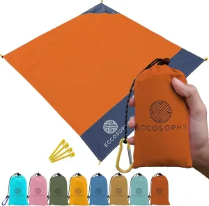 ECCOSOPHY Sand Proof Beach Blanket - Waterproof Picnic Blanket 60x55 Outdoor Compact Pocket Blanket Lightweight Ground Cover for Hiking Camping Festivals Sports Travel with Bag & Stakes (Terracotta)