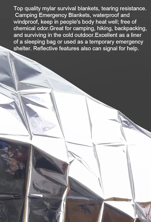 Emergency Blankets for Survival Gear (Pack of 4), Camping Blanket, Emergency Blanket, Thermal Blanket, Mylar Space Blanket, Survival Blanket, First Aid Supplies, Outdoors
